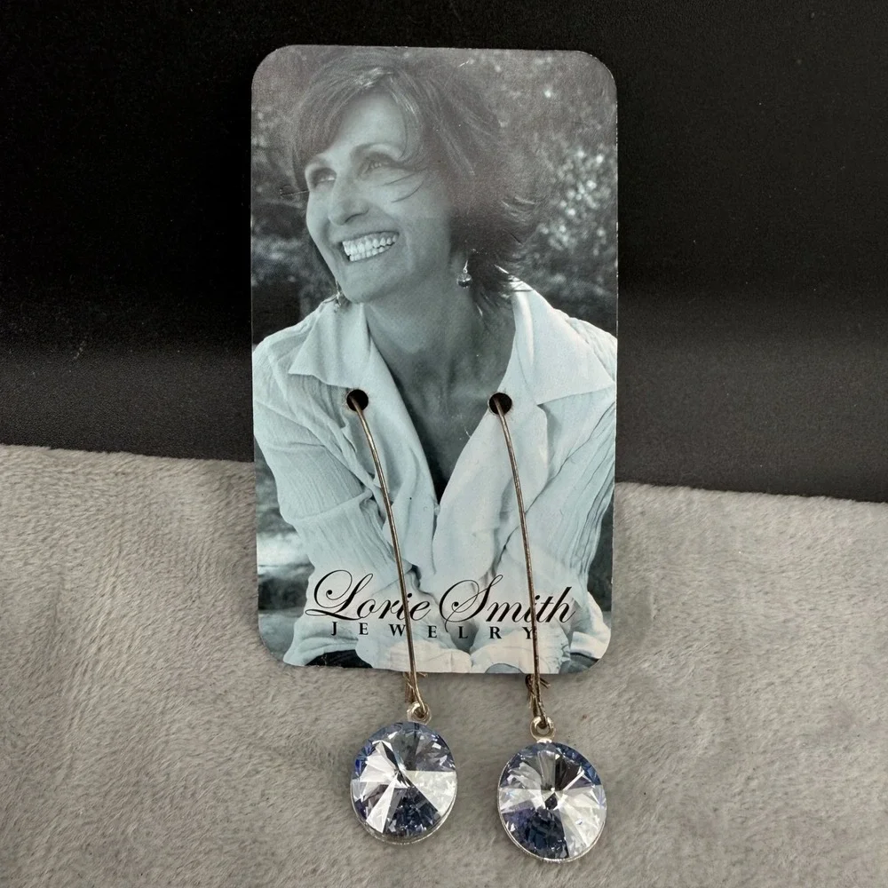 Pierced Dangle Drop Rhinestone Silver Tone Lori Smith‎ Earrings